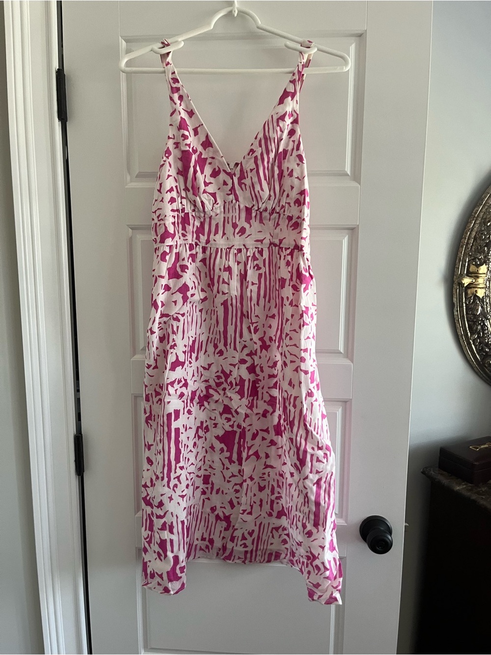 Tori Richard Pink and White Printed Midi Dress